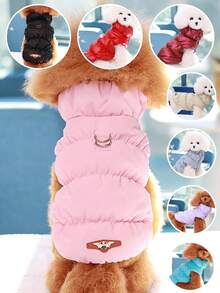 2 腿宠物背心衣服，带扣的温暖冬季服装，适合中小型犬和猫 - 粉色 - 查看 1