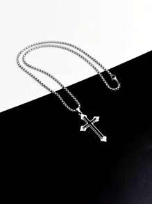 1 Peça Colar Pingente de Cruz em Aço Inoxidável, Acessório de Moda Versátil para Homens, Adequado para Festa, Uso Diário e Estilo Hip-Hop