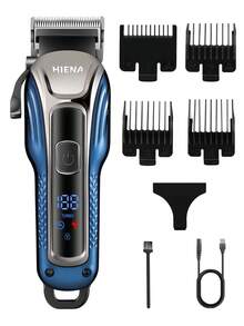 HIENA 3 Piecesmen's Hairdressing, Beauty, And Trimming Tool Set Includes 2 Professional Wireless Electric Blue Scissors And An Electric Shaver. It Supports USB Fast Charging And LED Battery Display. Long Lasting Battery, Beautifully Packaged, Is An Ideal Personal Cleaning Tool, Suitable As A Gift For Family And Friends - Blue - View 3