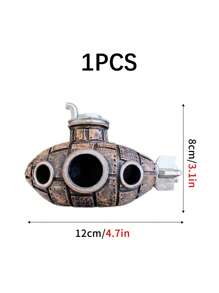1pc Underwater Submarine Wreckage Hideout Aquarium Decor Ornament Suitable For Fish Tank, All Season
