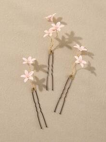 3PCS Soft Pink Handmade Ceramic Clay Flower Simple Hairpin, Suitable For Wedding, Daily Versatile Summer Hair Accessories - Pink - View 4