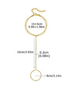 1pc Minimalist Fashion Metal Beads Chain Link Finger Ring Bracelet (Handmade Chain Cut To Appropriate Size, Random Bead Quantity) - Gold - View 9