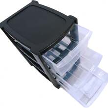 3 Tier Mini Plastic Storage Drawers, Compact Desktop Organizer With Transparent Drawers For Office, Home, Kitchen, Makeup, Crafts, Stackable & Portable Mini Tower Cabinet - Black - View 6