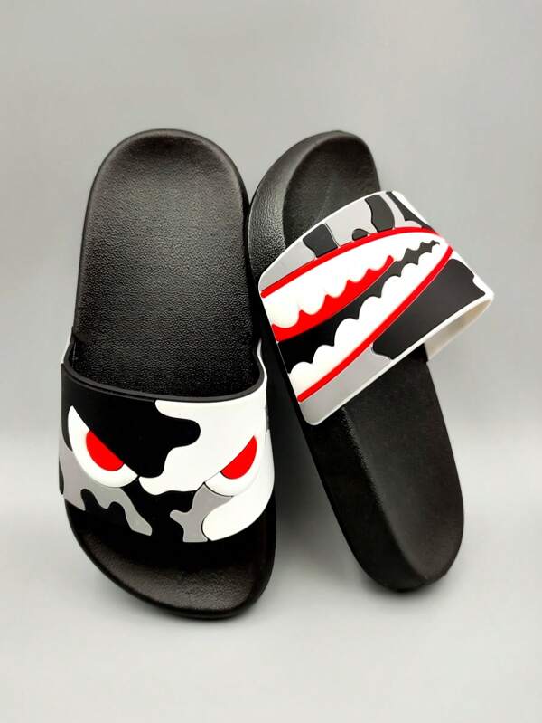 1 par de chanclas planas de PVC con diseño de dibujos animados para niños, aptas para interiores/exteriores, hogar, baño, verano