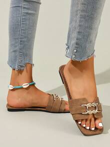 Sandali infradito casual alla moda da donna, comodi sandali piatti da spiaggia con fascia, per l'estate