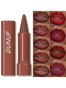 DUNUF 5pcs Matte Lip Liner And Lipstick Set - Crayon Form, Cone Tip, Easy Contour, Universal Skin Types, Dual-Use, Brown And Mixed Ton - 彩色 - 查看 6