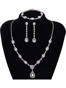 Milacolato Wedding Bridal Jewelry Set For Women Silver Prom Costume Jewelry Sets Rhinestone Crystal Teardrop Necklace Earrings Bracelet Bridesmaid Jewelry Accessories Blue Silver Red Rose Gold - 彩色 - 查看 3