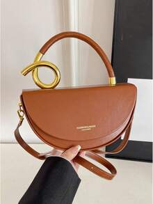 Niche Design Women's Handbag, Fashionable Retro High-Quality Textured Messenger Bag, Solid Color Versatile Underarm Saddle Bag, Casual And Versatile Style, Suitable For Daily Outings, Travel, And Office Workers Commuting - 棕色 - 查看 7