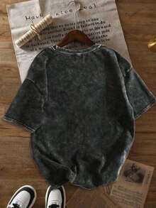 Áo thun nữ tay ngắn cổ tròn in chữ đơn giản thường ngày rộng rãi cotton giặt thoải mái mùa hè Áo thun nữ tay ngắn cổ tròn cotton giặt thoải mái mùa hè - màu đen - Xem 2