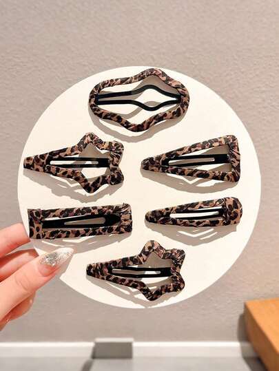 4个/5个/10个复古豹纹BB夹，星星云朵发夹，适合日常佩戴，发饰，头部饰品