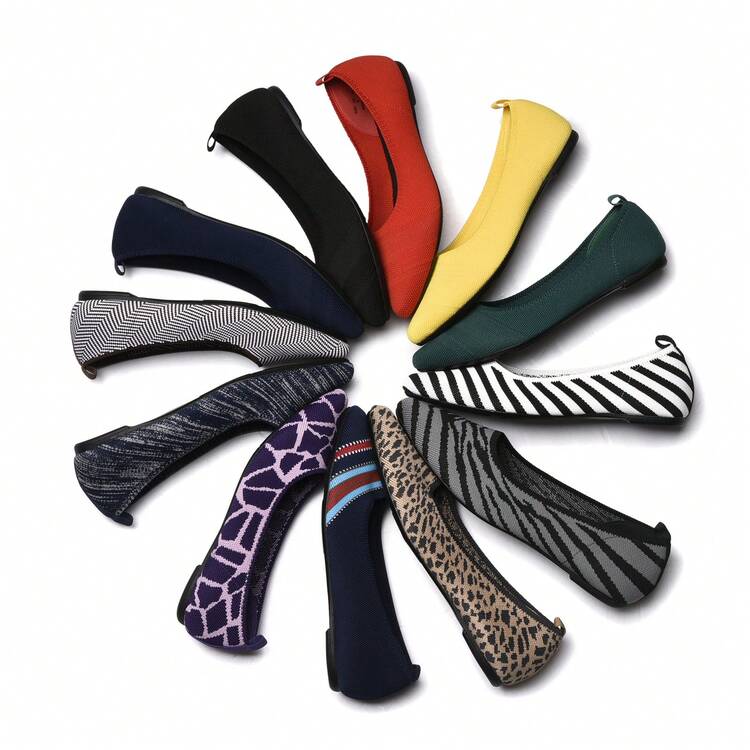 Knit Flats - Pointed Toe Knitted Flats - Solid Color, Slip On, Breathable - Casual, Everyday Wear - Women - Comfortable, Stylish, Versatile - Effortless Style, All Day Comfort - 紅色 - 查看 4