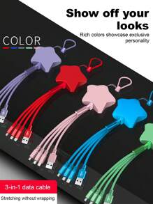 OIITH 三合一星形设计快速充电线和伸缩充电线，TPE 充电数据线兼容 及更多系列，高效充电线兼容 15/16/14/13/12、Android，兼容华为/Vivo，通用高效充电适配器兼容 、Android、相机、MP3 通用适配器