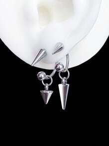 1 对锥形吊坠尖刺耳环哥特式朋克摇滚风格耳圈不锈钢螺旋穿孔耳钉适合男士