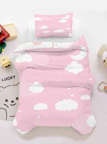 1/2pcs Set Reversible Cute Pink Cloud & Star Print Baby Bedding Set - Soft Hypoallergenic Baby Duvet Cover & Fitted Sheet Set - Multicolor - View 5