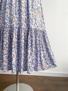 Rusttydustty 网络星期一、圣诞节、万圣节、新年派对穿搭：标准尺码女士拼接V领收腰休闲度假长裙，波西米亚风，适合复活节、海滩、夏威夷、音乐节、热带度假等场合。 - 藍色 - 查看 5