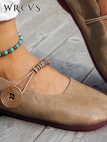 Giày bệt mũi tròn màu kaki thu/đông dành cho nữ, giày công sở chống trượt bằng da PU, giày lười tối giản, giày bà già cổ điển - kaki - Xem 5