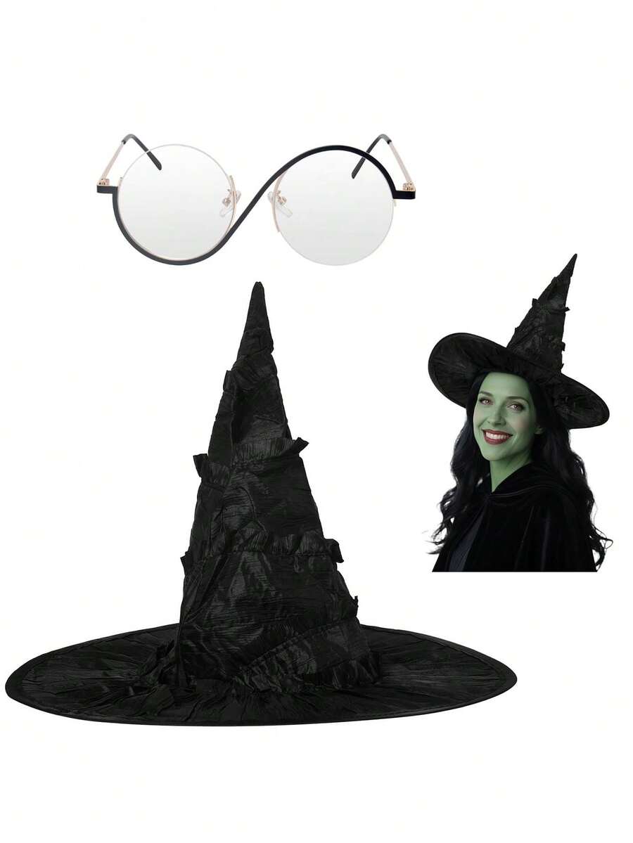Kostium czarownicy z okularami i akcesoriami dla kobiet na Halloween Czarodziej Cosplay - Wielokolorowe - Zobacz 1