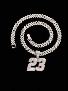 1pc #23 Shaped Pendant With 9mm Cuban Chain, Classic Retro Punk Necklace, Unisex Hip Hop Numeral Pendant Necklace, Suitable For Daily Wear Or Party, 2 Chain Styles Available - Silver - View 4