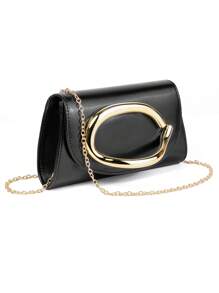 1pc Black Palmprint PU Material Women's Evening Bag, Matching Gold Clutch Decor, Can Be Handheld/Carried/Shoulder/Crossbody, Suitable For Wedding/Party/Prom/Banquet , Gold Bag - Black - View 5