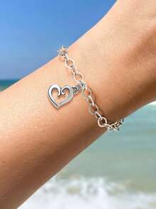 1 chiếc vòng tay DIY hình trái tim bằng bạc Sterling 925, món quà tinh tế, vật dụng cần thiết cho mùa tựu trường, phụ kiện cho ba lô tuổi teen, đồ dùng không thể thiếu cho sinh viên đại học, phụ kiện tựu trường giá cả phải chăng. - Kiểu 3 - Xem 3
