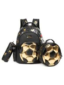 3件套足球迷必备套装大容量足球、恐龙、美人鱼尾巴、猫咪、独角兽、心形图案背包防水保温午餐袋3）便携式多功能铅笔盒。采用耐用涤纶制成，侧袋，多层内部设计，容量大，适合放置水瓶或雨伞。