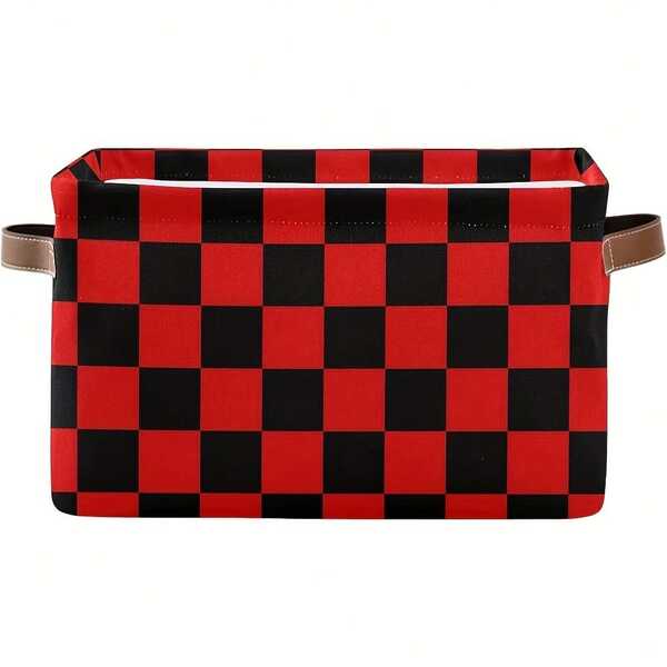 Cesta de lona a cuadros rojos y negros, cesta de almacenamiento decorativa rectangular para organizar, para niños, juguetes de perro, decoración de habitación a cuadros clásica para el hogar, la cocina, el dormitorio, el aula, los estantes