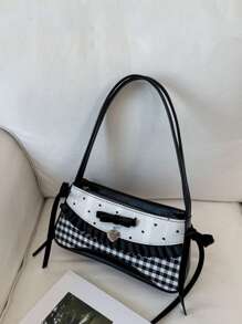 Bolso de axila lindo con diseño de moño, corazón, lunares y cuadros, diseño exclusivo, adecuado para ir al trabajo, salir, compras diarias, verano