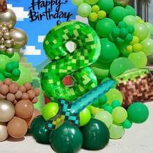 1 Set Giant Green Pixel Miner Theme Digital Foil Balloon Set, Sword Aluminum Foil Balloon Jungle Game Event, Large 40 Inch (Approx. 101.6 Cm) Digital Balloons Party Balloons Birthday Party Decorations 0-9 Suitable For Forest Theme Birthday, Anniversary Party Supplies. - Multicolor - View 3