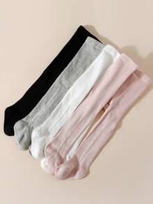 4 件套女童竖条纹纯色紧身裤，适合日常穿着 - 彩色 - 查看 4