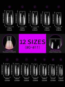 120 Stück mittlere matte transparente nahtlose quadratische Nagel Aufkleber, 12 Größen vollständig abdeckende Acryl Nail Art Decals, geeignet für Nagelstudios und DIY Heimgebrauch Aufklebe-Nägel - Transparent - Übersicht 3
