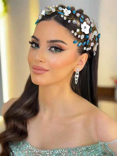 Elegant Floral Rhinestone Headband, Colorful Hair Accessory, Bridal Headpiece, Garden Wedding Party Photography Hair Decor, Women Accessories, Spring/Summer Hair Ornament