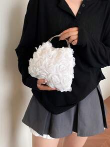 2025新款亮片链条晚装手拿包，时尚明星手提包，单肩斜挎包，纯色翻盖链条托特包【花卉图案位置随机】