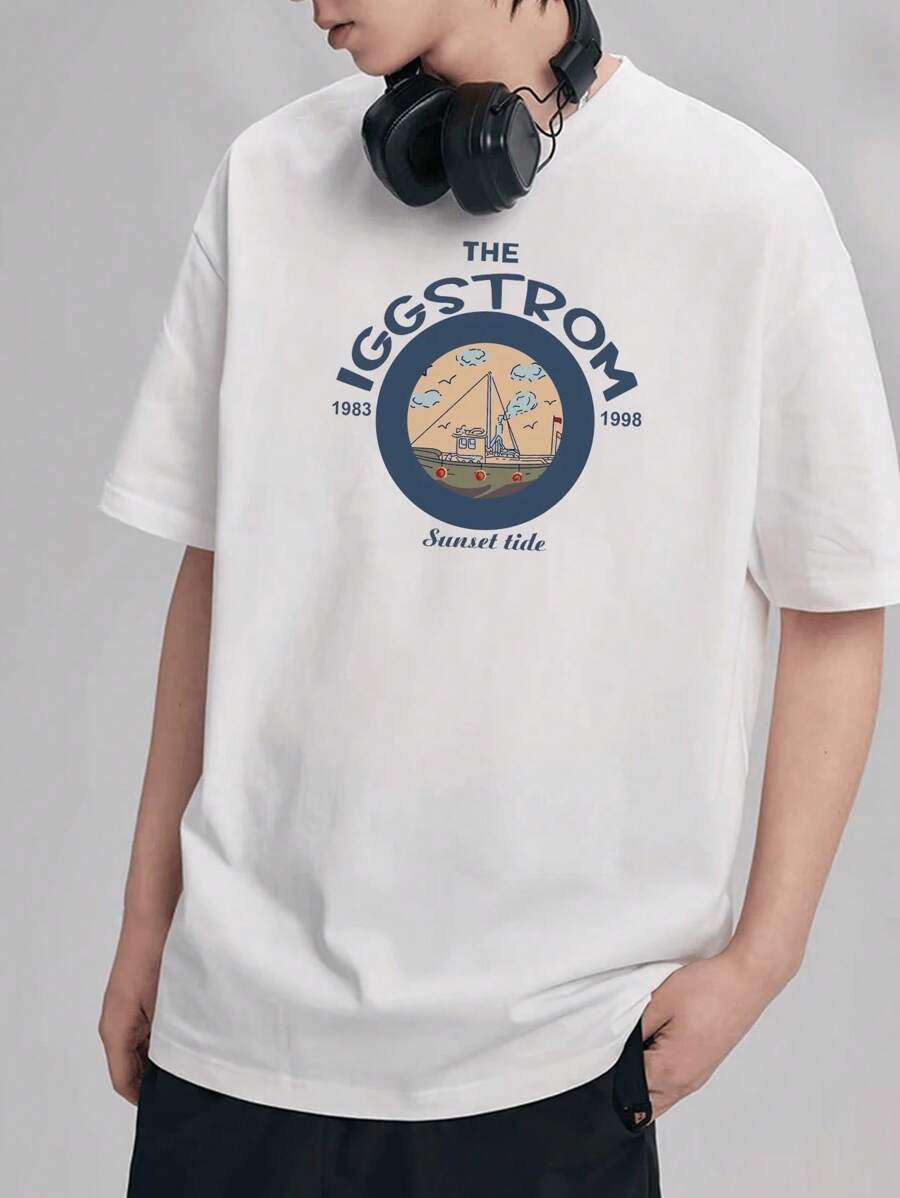 Men's Oversized T-Shirt Women's Printed Boat Shirt Streetwear 100% Cotton