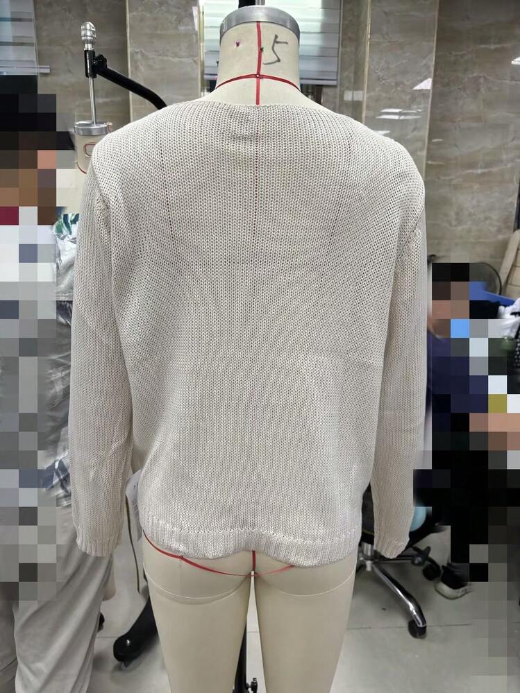 Women Lobster Graphic Knit Sweater Y2k Long Sleeve Crew Neck Oversized Pullover Warm Sweaters Fall Winter Knitwear - 杏色 - 查看 8