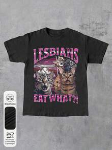 Women's Summer Plus Size Letter Cat Pattern Printing Casual Simple Loose Daily Round Neck Short Sleeve T-Shirt Tops Women's Summer Plus Size T-Shirt Tops - Black - View 5