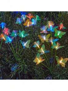 Solar-Powered Butterfly Ball Lantern, Outdoor Hanging LED Light, Plastic Solar Charging, 600mAh Nickel Battery, No Remote Control, Non-Removable Photovoltaic, Decorative Garden Light - Fiber Optic 6 Head Butterfly colorful Light - 查看 5