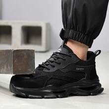 女士安全鞋，大网眼透气，钢头，防砸，防刺穿，柔软轻便的EVA鞋底，时尚功能性工作鞋 - 黑色 - 查看 2