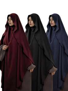 1pc Conservative Abaya Hijab Kimmar Islamic Hijab Jilbeb Hicab Hijab Clothing Hijab Women Muslim Khimaar With Ruffle Brim Design, Convenient For Privacy And Daily Prayer Wear, 4-Season Usable For Dress - Multicolor - View 5