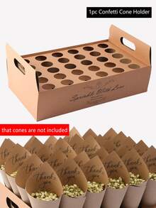 1PC Cones Holder, White & Kraft Confetti Cone Stand Trays 30 Holes, Flower Petal Cone Holder Support For Wedding Party Gifts Birthday Graduation Birthday Decorations Party Decorations Bachelorette Summer Beach Back To School School Supplies Room Decor - Khaki - View 3