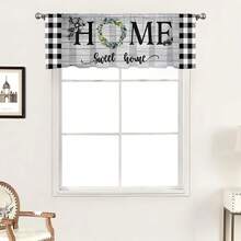 1 件，Sweet Home 创意花卉图案数码印花厨房窗帘，带杆袋顶部，涤纶面料，防褪色高清打印，视觉装饰，低维护咖啡窗帘，适用于家庭隔断、厨房、书房或家庭办公室厨房装饰 - 彩色 - 查看 3