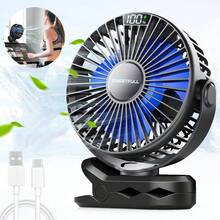 sweetfull 便携式夹式风扇，USB充电，带数字显示屏，2000mAh*2电池容量，4档风速可调，360°旋转，适用于桌面、户外露营和运动。 - 彩色 - 查看 2