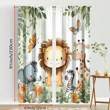 ستارتان كرتونيتان بتصميم حيوانات الغابة - الدب والثعلب والغزال والبومة، ستائر شبه شفافة للغابة مناسبة لغرف الأطفال أو غرف المعيشة، قماش بوليستر قابل للغسل في الغسالة، بتصميم كيس العمود، ستائر غرفة المعيشة - متعدد الألوان - مشاهدة 5