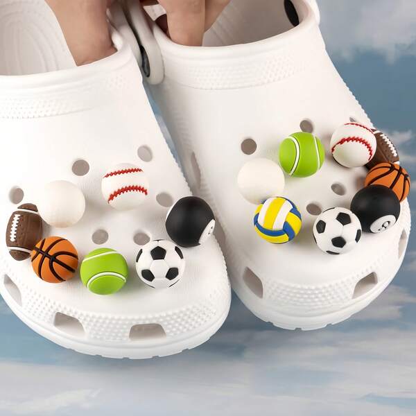 1/8 piezas Grandes Dijes de Cocodrilo en forma de Balón Deportivo 3D de Silicona, Accesorios DIY Adecuados para Zapatos de Jardín, Zuecos, Sandalias, Pantuflas, Regalo Perfecto de Cumpleaños, Regalo de Fiesta de Navidad