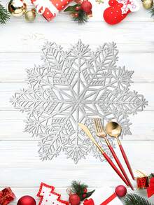 1/4pcs Christmas Snowflake Placemats, Pvc Placemats For Christmas Restaurant Table Decoration. - Multicolor - View 4