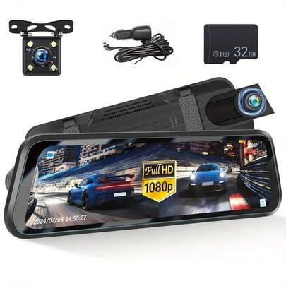 9.66" Dash Cam 4K WIFI Stream RearView Mirror Dashcam Camera Drive Recorder Dual Lens Video Recorder Touch Screen