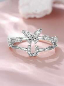 Tsnamer 1 件精致蝴蝶首字母戒指，适合女士 26 个字母 A-Z 个性化名字堆叠戒指珠宝生日圣诞礼物 - 戒指 - 查看 41