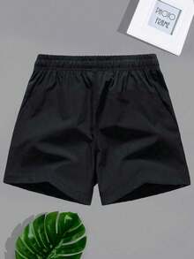4 piezas Pantalones cortos casuales de unicolor de verano para niños preadolescentes, de longitud hasta la rodilla - Negro - View 6