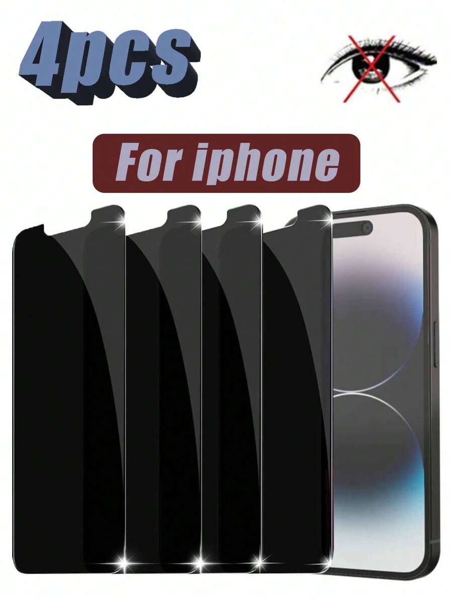 4 件钢化玻璃隐私屏幕保护膜 - 兼容 17/16/15/14/13/12/11、Pro Max/Mini/X/Xs Max/XR 和 14 Plus - 防刮、粘合技术 - 黑色 - 查看 1