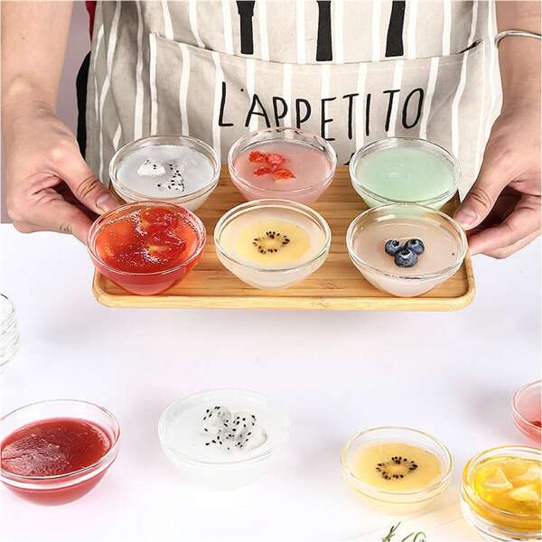 10pcs/25pcs Pastry Bowl, Transparent Glass Bowl, Kitchen Seasoning Plate, Soy Sauce Plate, Vinegar Plate, Garlic Dip Bowl, Suitable For Parties, Snacks, Food Fruit Bowl For Ice Cream, Desserts, Soup Snacks, Home Or Event Party Supplies