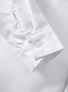 適用於休閒聚會的Tween男孩經典校園風口袋前白色長袖正式襯衫 - 白色 - 查看 7